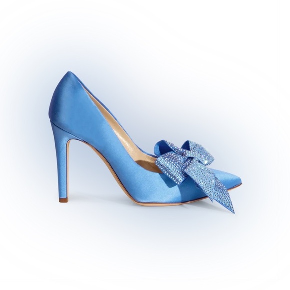 NIB Mia Becar Blue Alessandra Satin Pumps Embellished Bow Formal Wedding Sz 38.5 - Picture 9 of 11